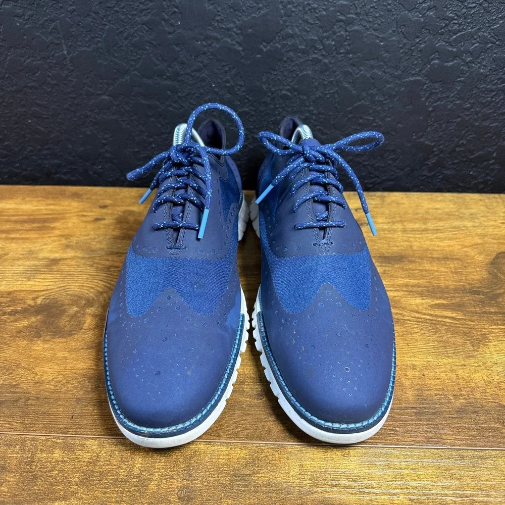 Cole Haan Zerogrand C29648 Navy Blue Suede Textile Wingtip Oxford Mens 9.5 M